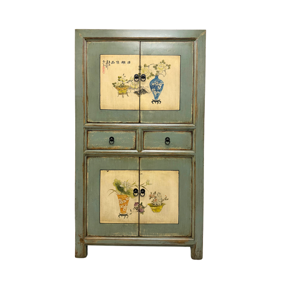 TALL CABINET PAINTED 2DW4DR GREEN