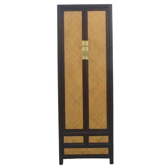 NARROW CABINET RATTAN DARK WOOD MQZ-304