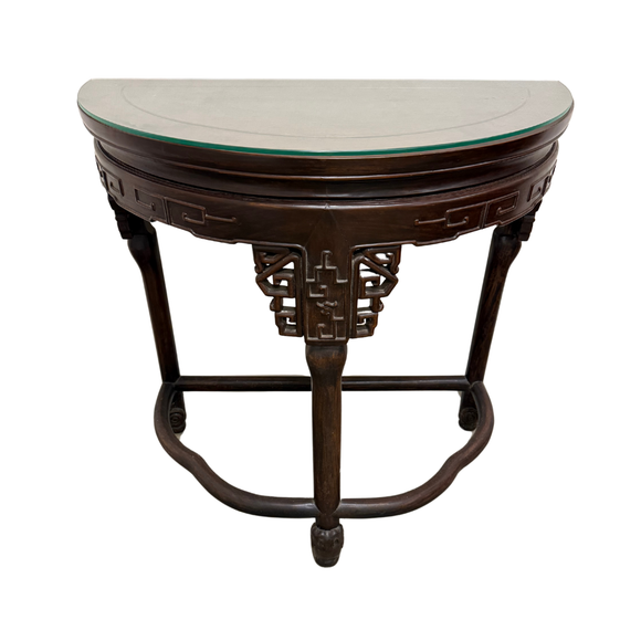 ROSEWOOD SIDE TABLE WITH GLASS TOP